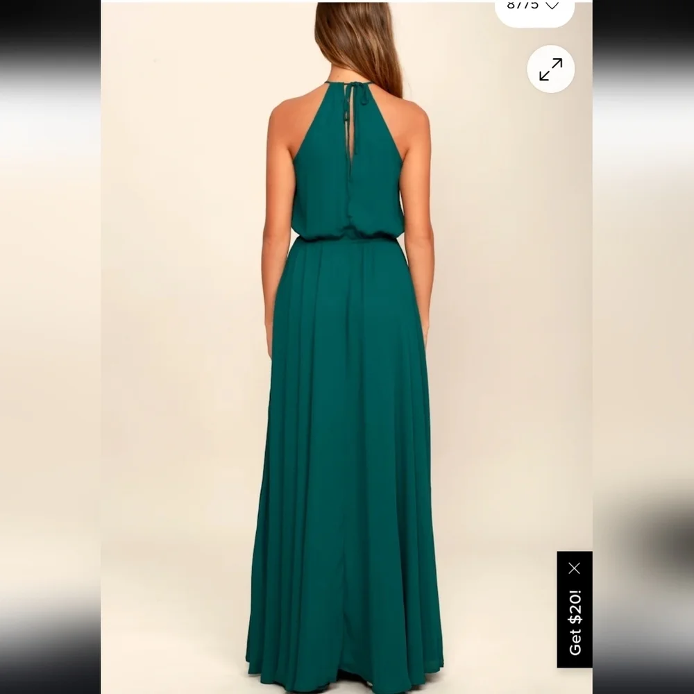 Lulu's Women's Teal Halter Maxi Fairy Whimsical Forest Bridesmaid Dress. Size M - Picture 3 of 9